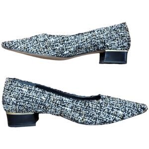 J McLaughlin Owyn Womens Tweed Flats Sz 9.5 Black Gold Block Heel Spain MSRP$268